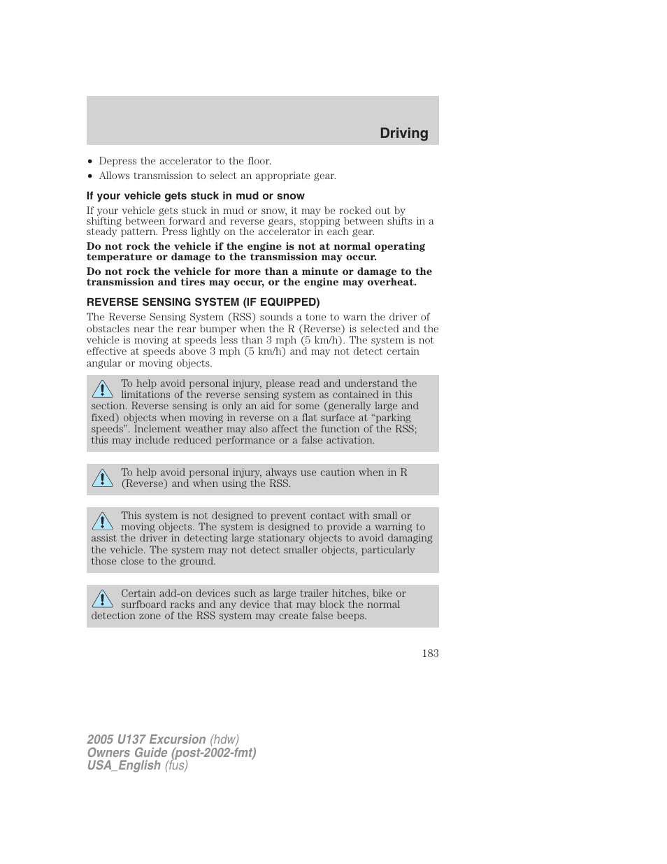 Driving | FORD 2005 Excursion v.2 User Manual | Page 183 / 280