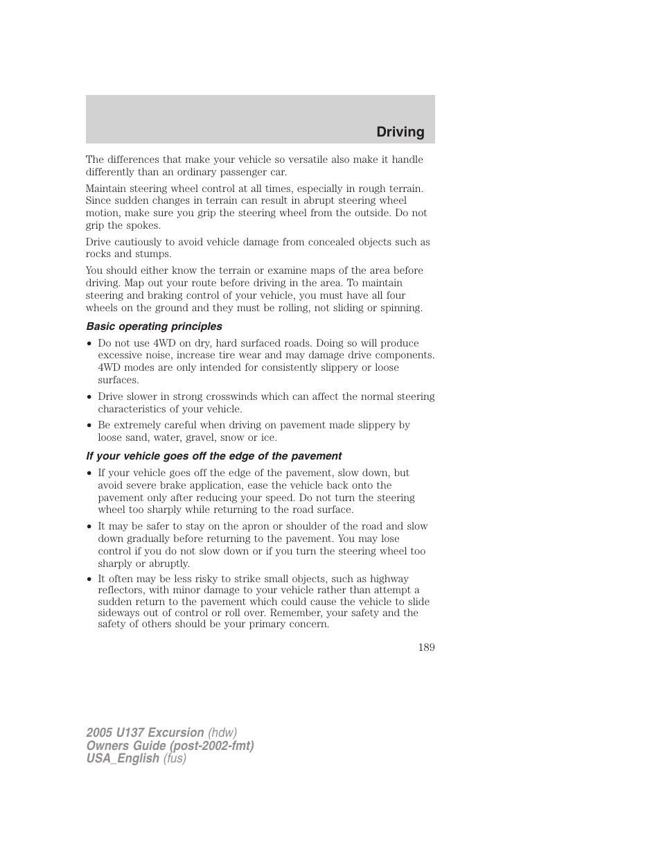 Driving | FORD 2005 Excursion v.2 User Manual | Page 189 / 280