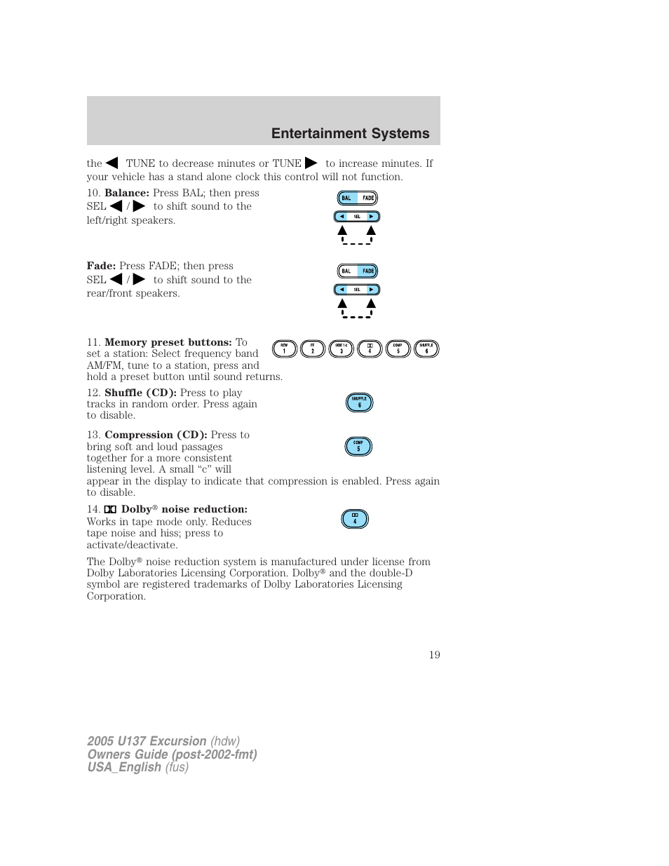 Entertainment systems | FORD 2005 Excursion v.2 User Manual | Page 19 / 280