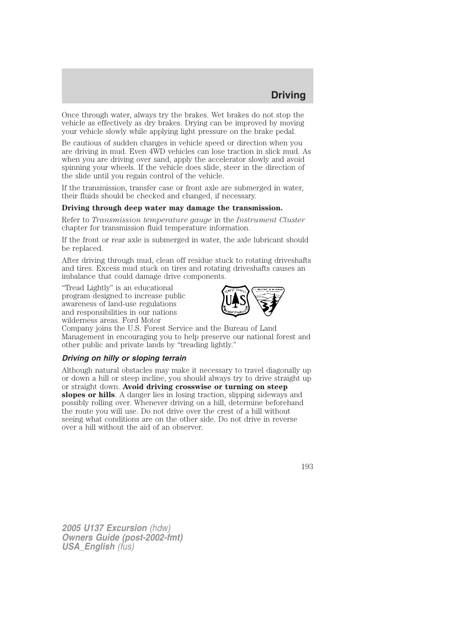 Driving | FORD 2005 Excursion v.2 User Manual | Page 193 / 280