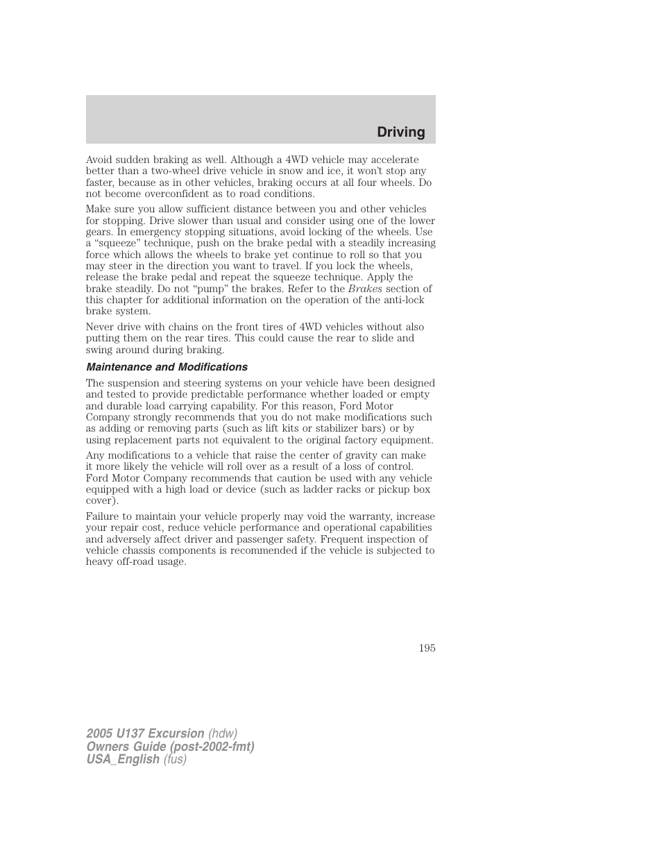 Driving | FORD 2005 Excursion v.2 User Manual | Page 195 / 280