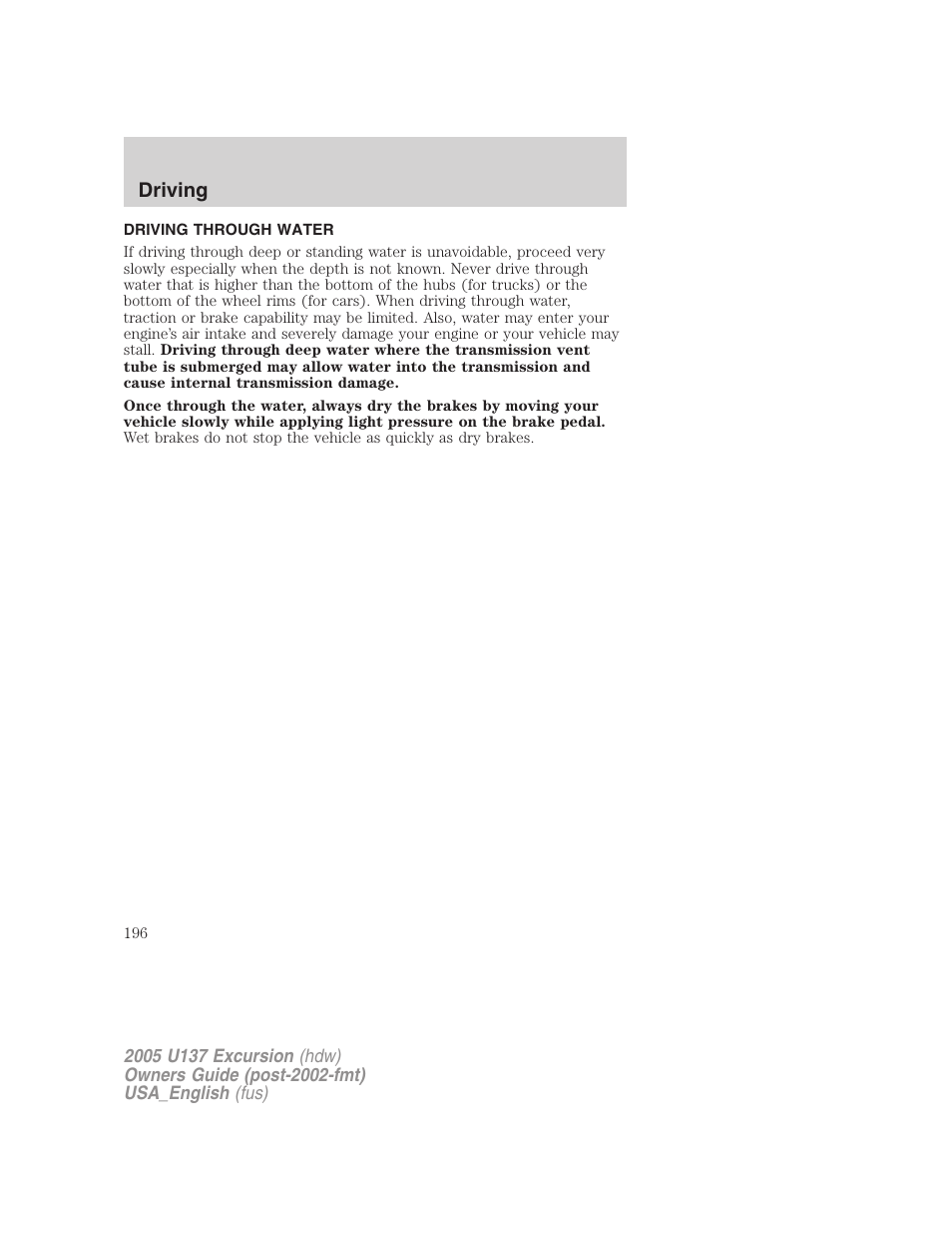 Driving | FORD 2005 Excursion v.2 User Manual | Page 196 / 280