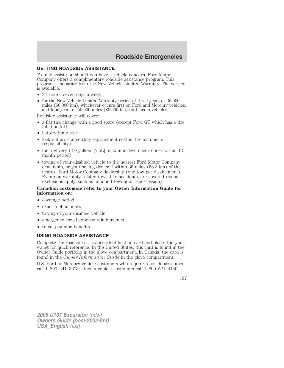 Roadside emergencies | FORD 2005 Excursion v.2 User Manual | Page 197 / 280