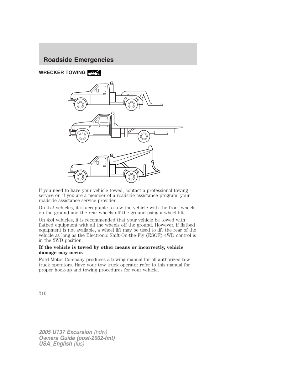 Roadside emergencies | FORD 2005 Excursion v.2 User Manual | Page 210 / 280