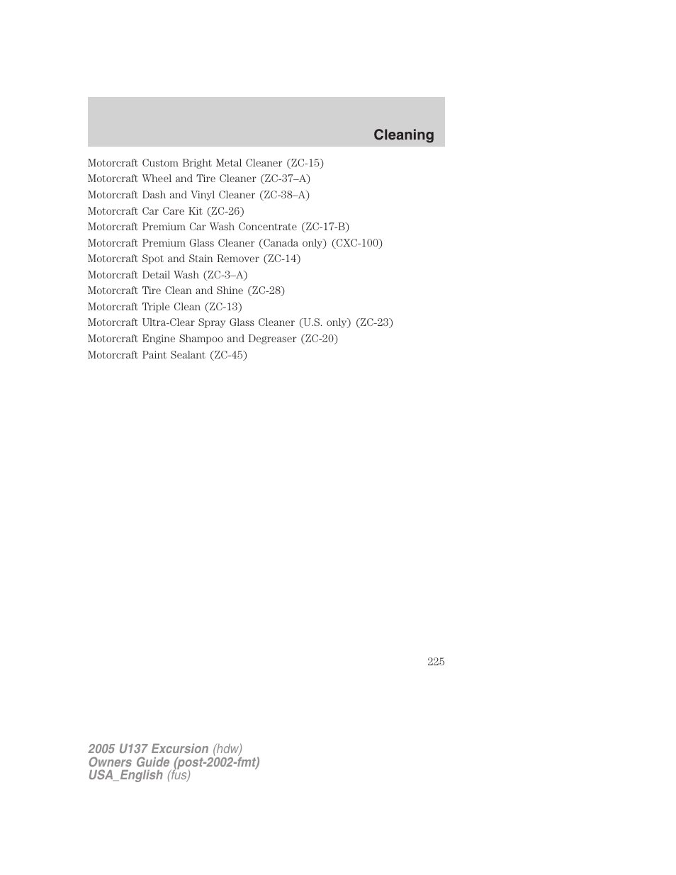 Cleaning | FORD 2005 Excursion v.2 User Manual | Page 225 / 280