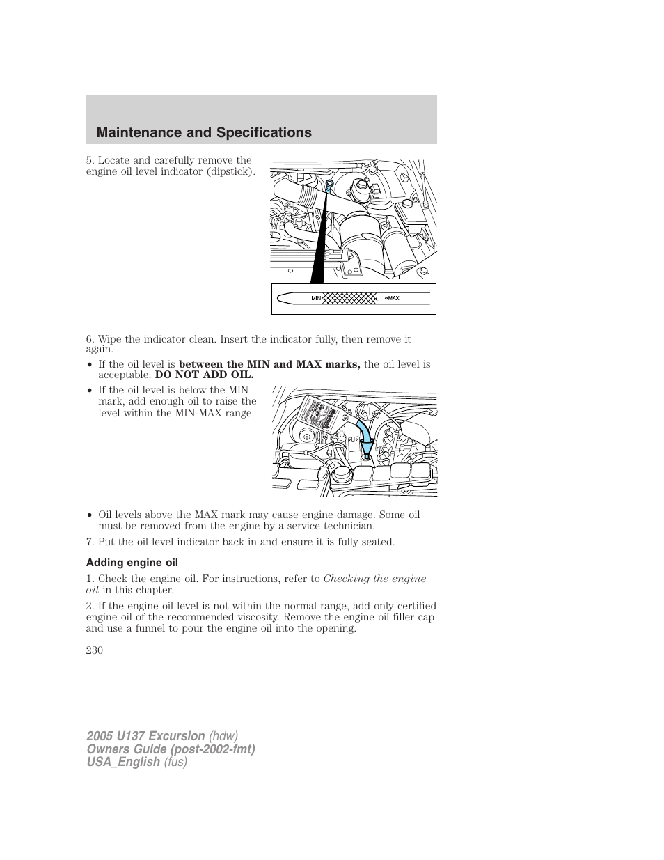 Maintenance and specifications | FORD 2005 Excursion v.2 User Manual | Page 230 / 280