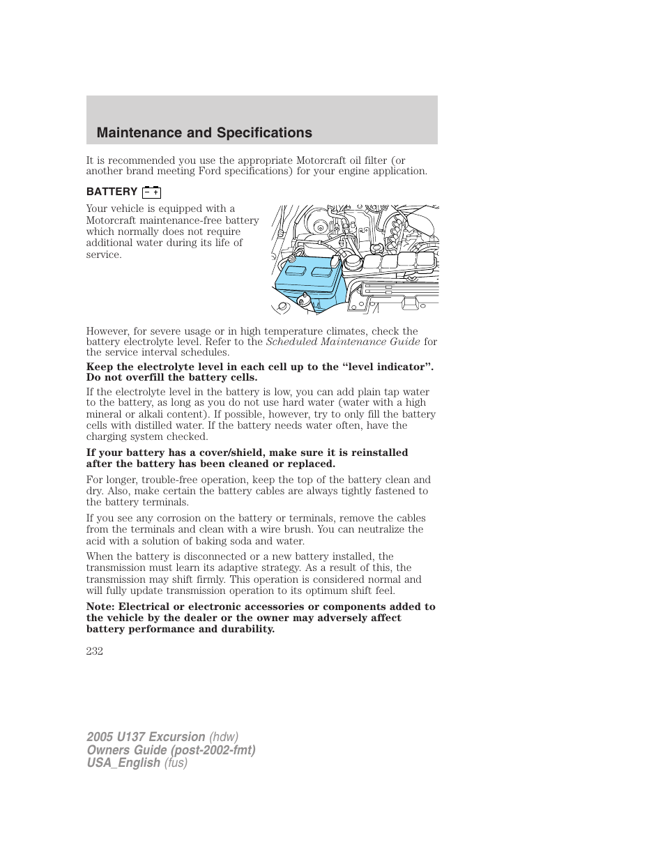 Maintenance and specifications | FORD 2005 Excursion v.2 User Manual | Page 232 / 280