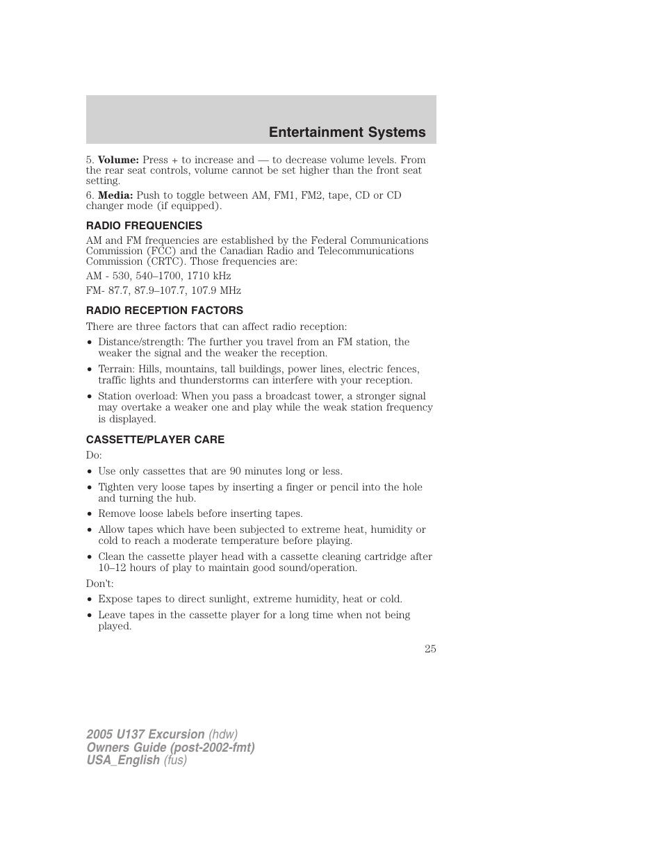 Entertainment systems | FORD 2005 Excursion v.2 User Manual | Page 25 / 280