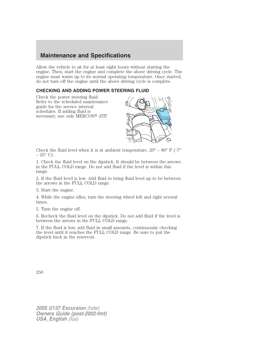 Maintenance and specifications | FORD 2005 Excursion v.2 User Manual | Page 250 / 280