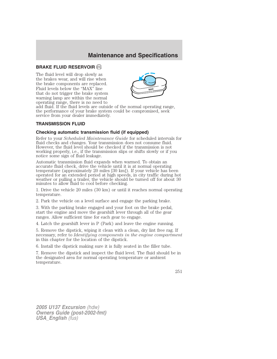 Maintenance and specifications | FORD 2005 Excursion v.2 User Manual | Page 251 / 280