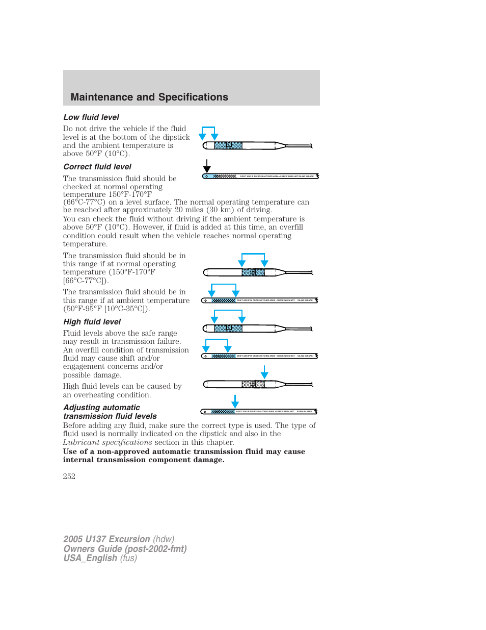 Maintenance and specifications | FORD 2005 Excursion v.2 User Manual | Page 252 / 280