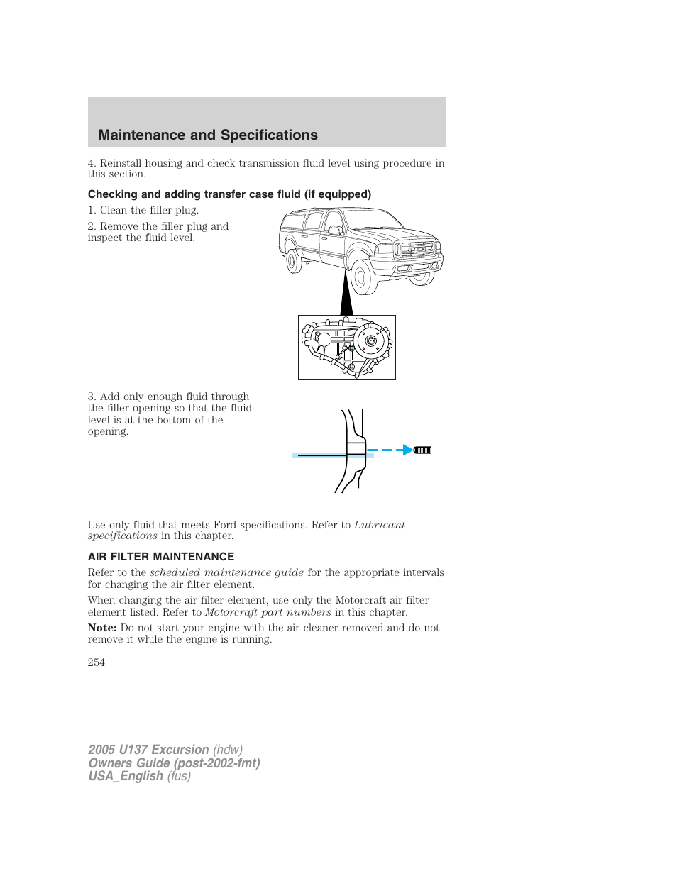 Maintenance and specifications | FORD 2005 Excursion v.2 User Manual | Page 254 / 280