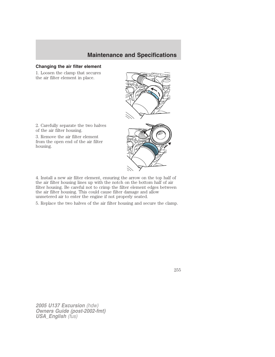 Maintenance and specifications | FORD 2005 Excursion v.2 User Manual | Page 255 / 280