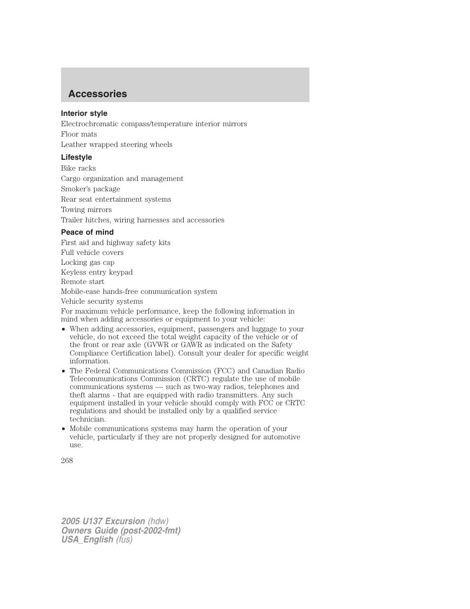 Accessories | FORD 2005 Excursion v.2 User Manual | Page 268 / 280