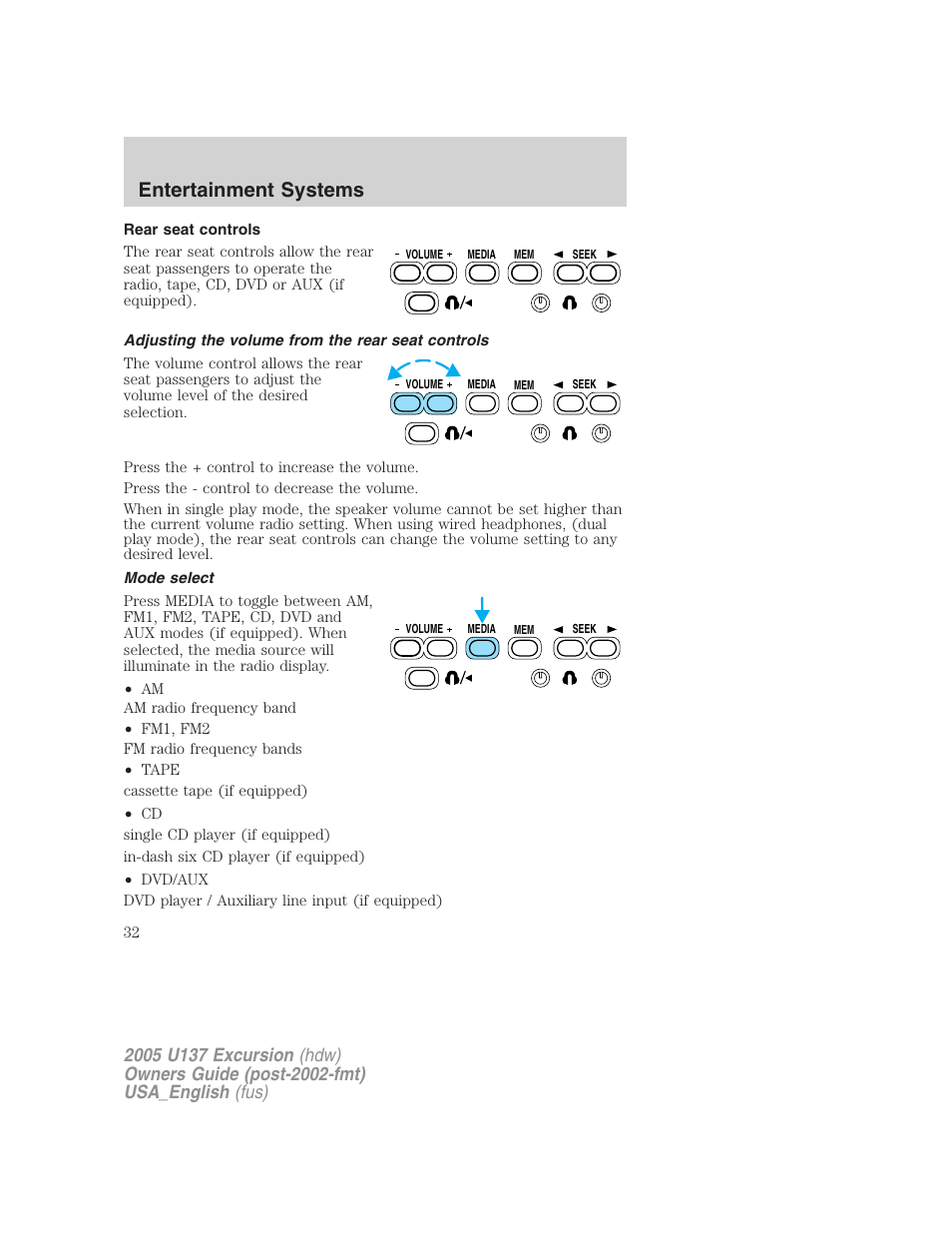 Entertainment systems | FORD 2005 Excursion v.2 User Manual | Page 32 / 280