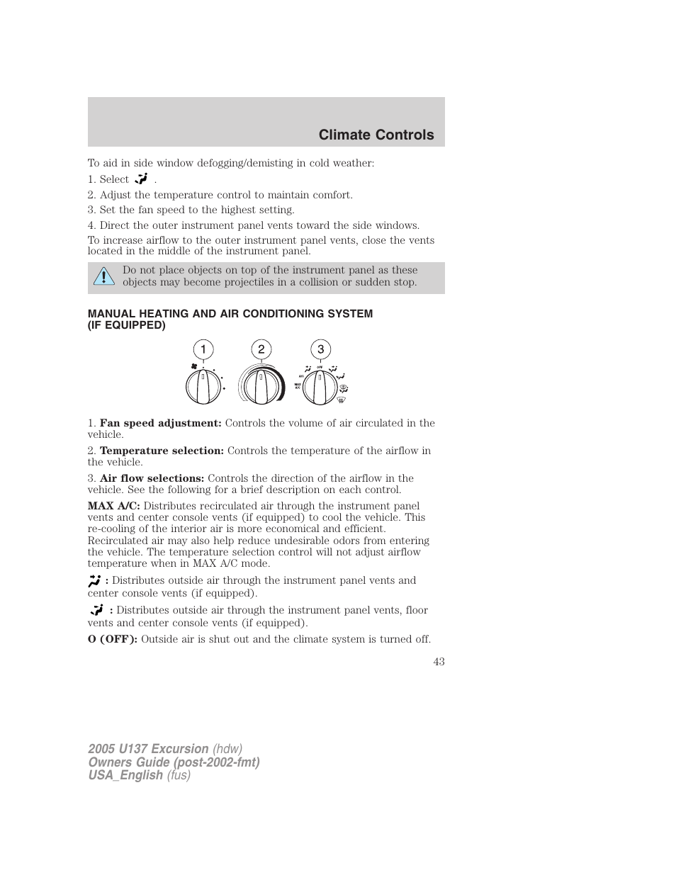 Climate controls | FORD 2005 Excursion v.2 User Manual | Page 43 / 280