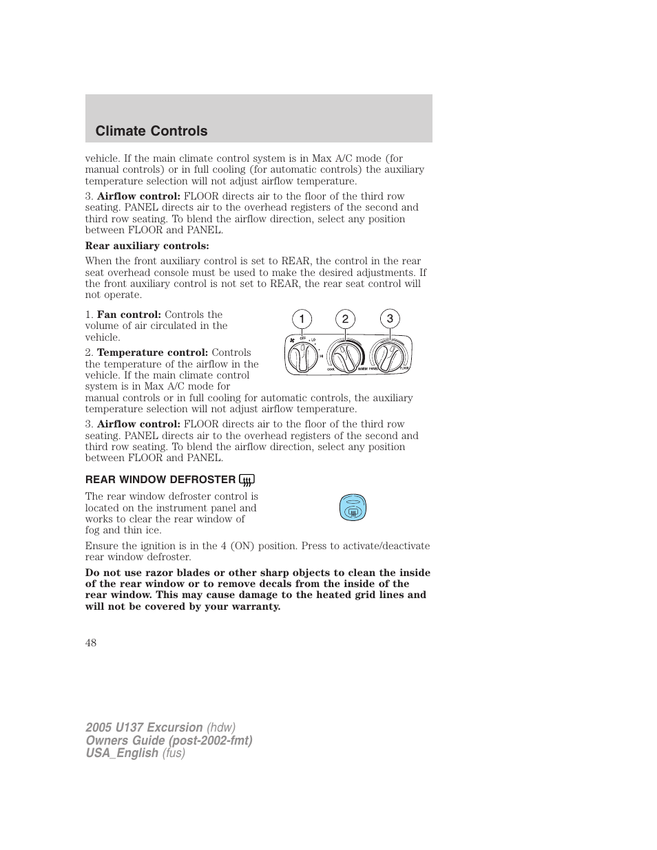 Climate controls | FORD 2005 Excursion v.2 User Manual | Page 48 / 280