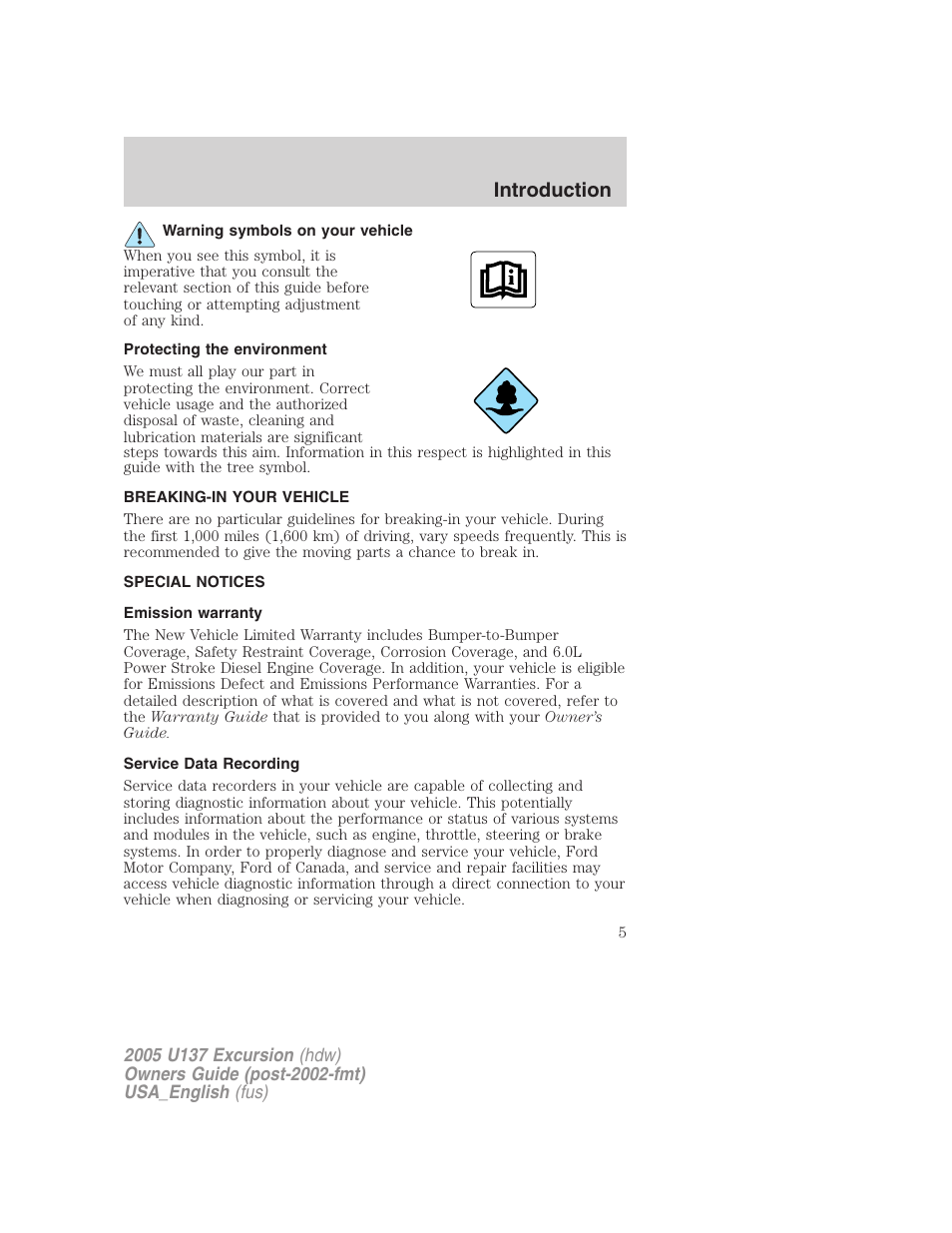 Introduction | FORD 2005 Excursion v.2 User Manual | Page 5 / 280