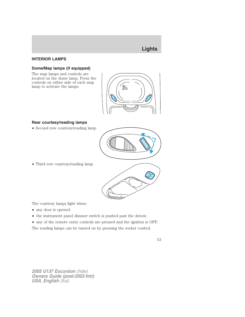 Lights | FORD 2005 Excursion v.2 User Manual | Page 53 / 280