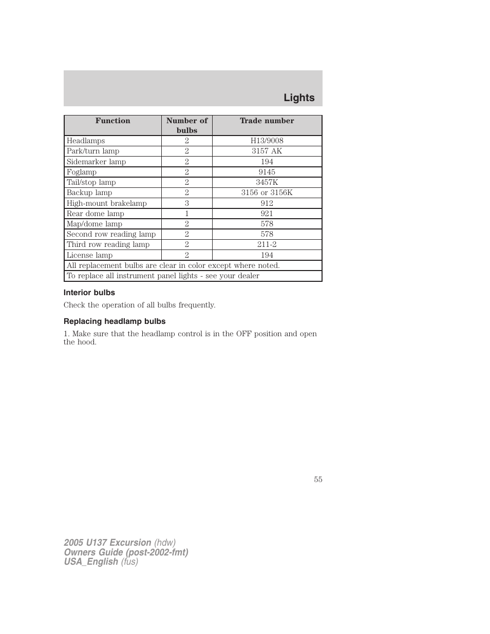 Lights | FORD 2005 Excursion v.2 User Manual | Page 55 / 280