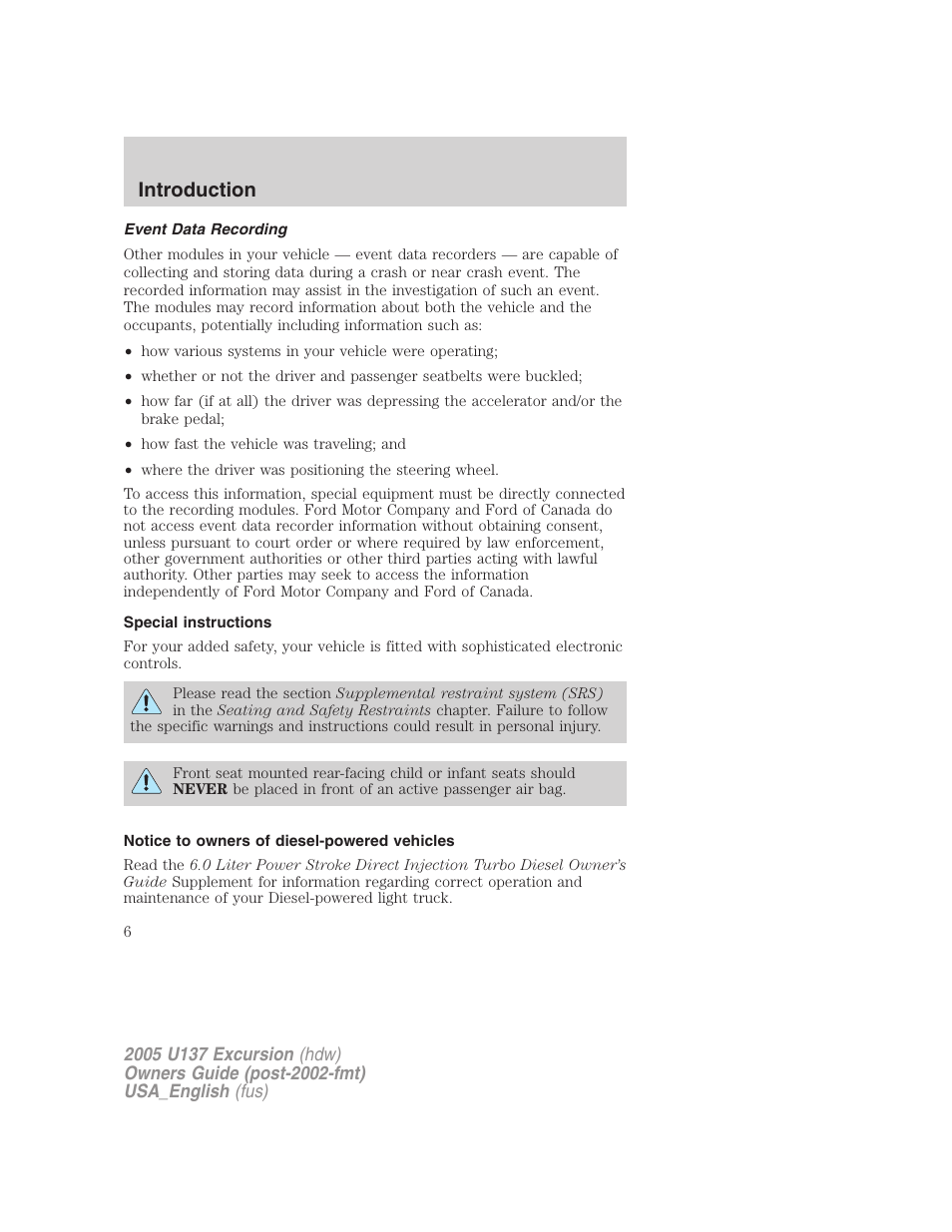 Introduction | FORD 2005 Excursion v.2 User Manual | Page 6 / 280