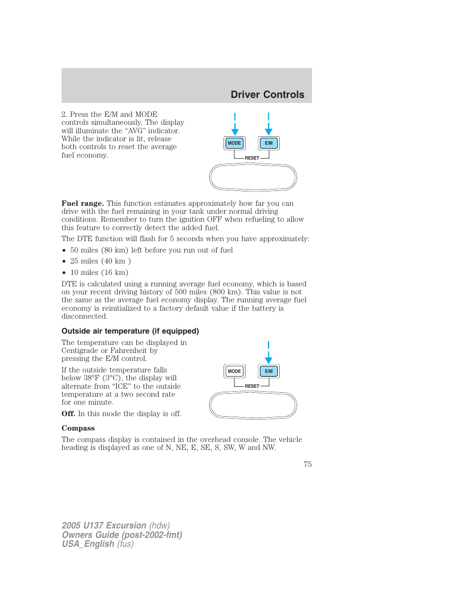 Driver controls | FORD 2005 Excursion v.2 User Manual | Page 75 / 280