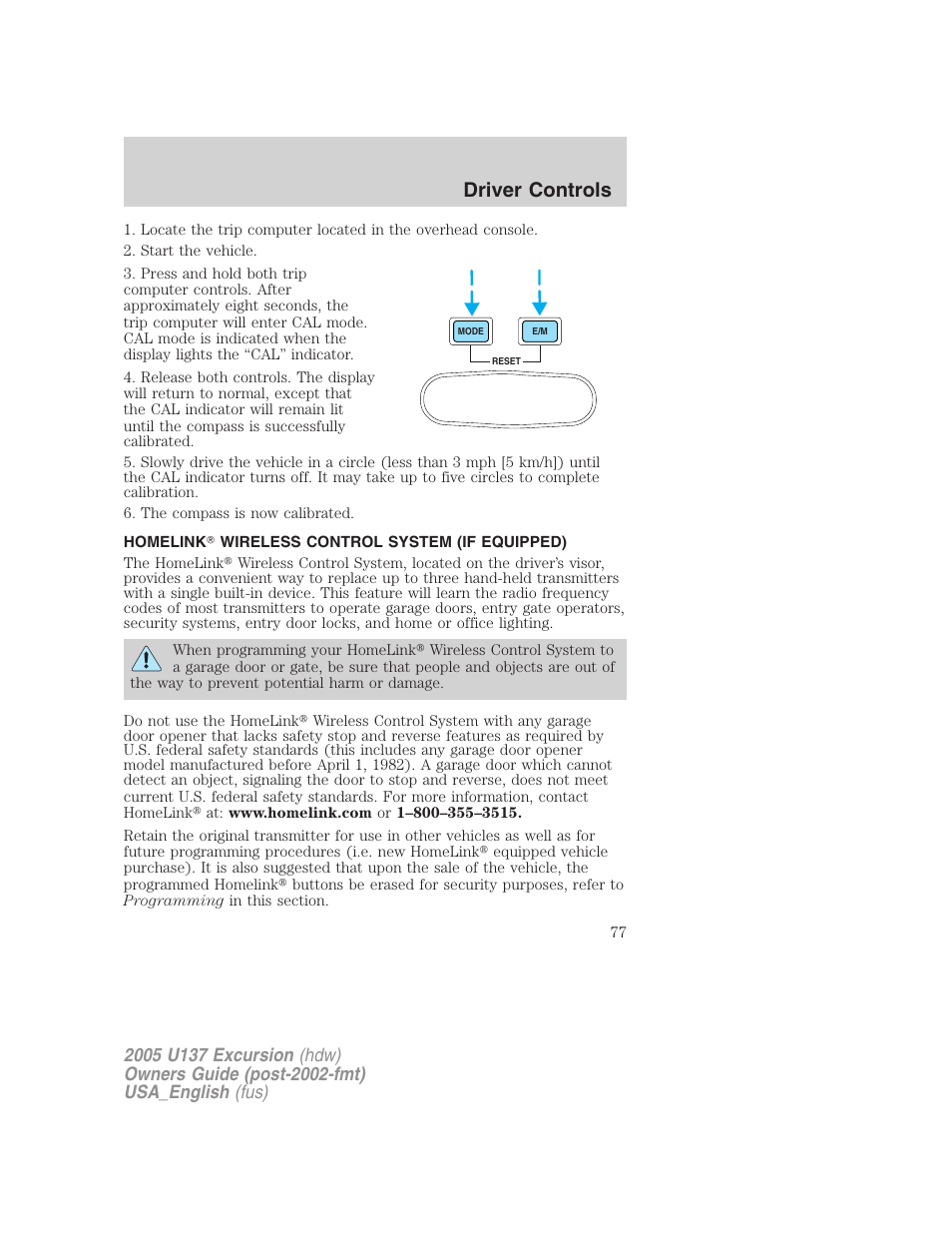 Driver controls | FORD 2005 Excursion v.2 User Manual | Page 77 / 280