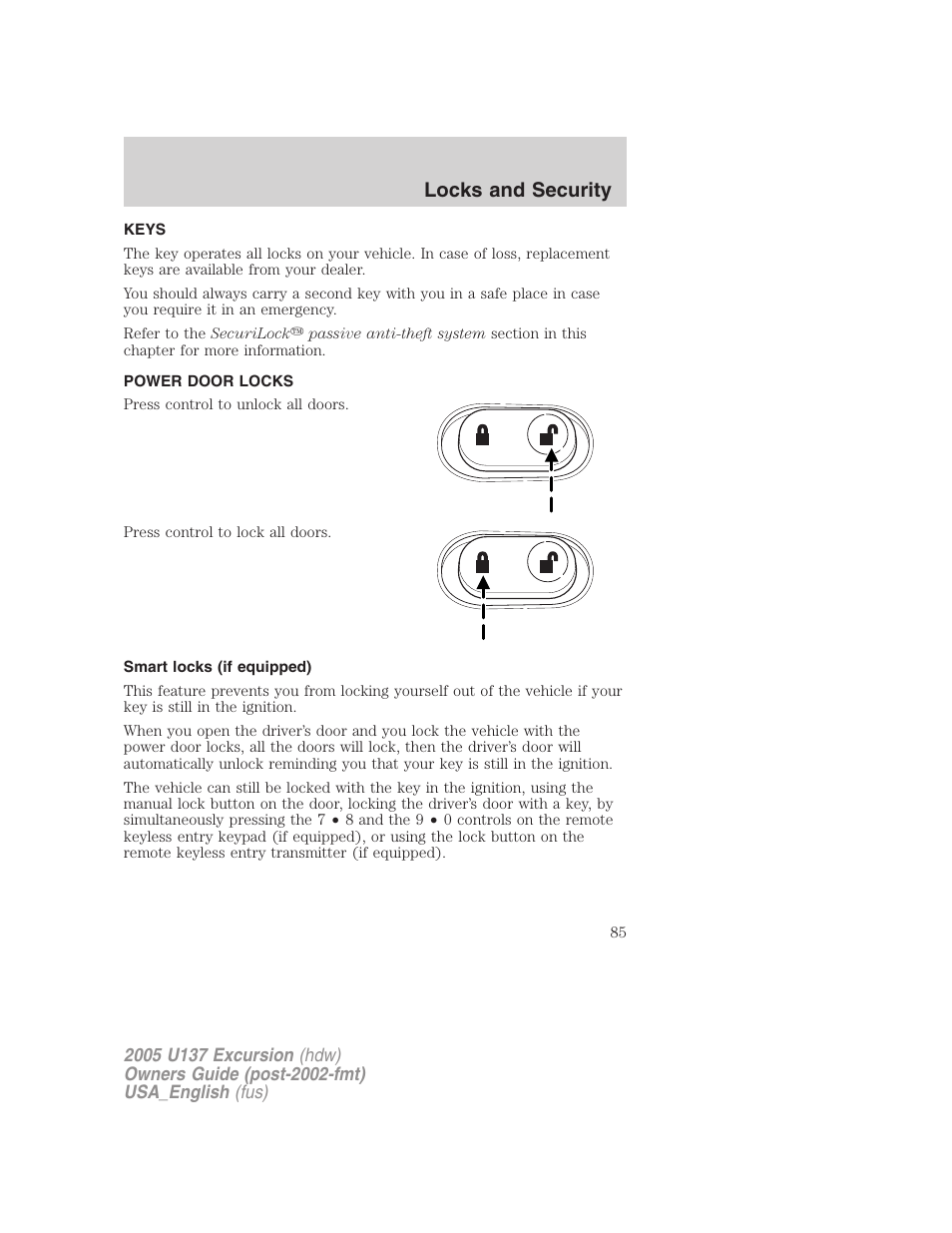 Locks and security | FORD 2005 Excursion v.2 User Manual | Page 85 / 280