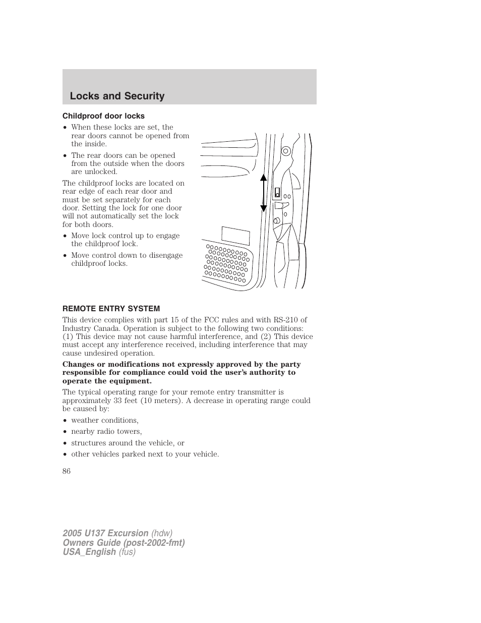 Locks and security | FORD 2005 Excursion v.2 User Manual | Page 86 / 280