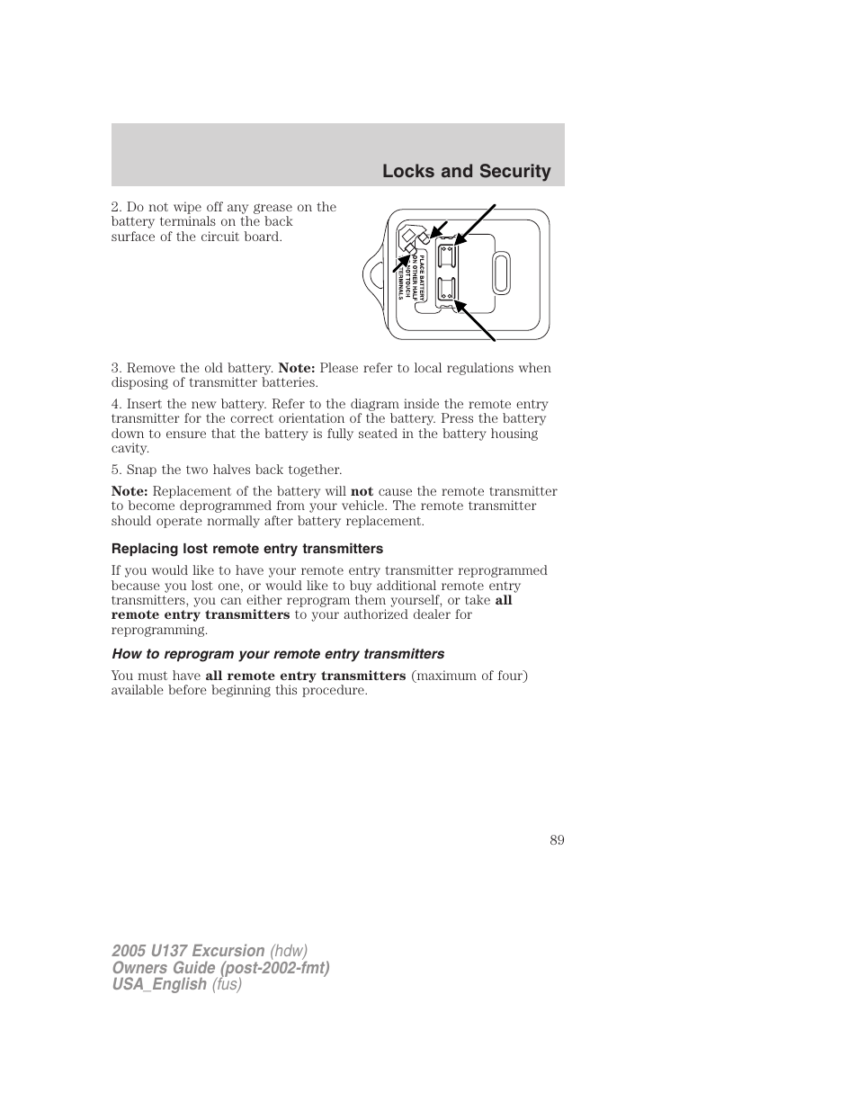 Locks and security | FORD 2005 Excursion v.2 User Manual | Page 89 / 280