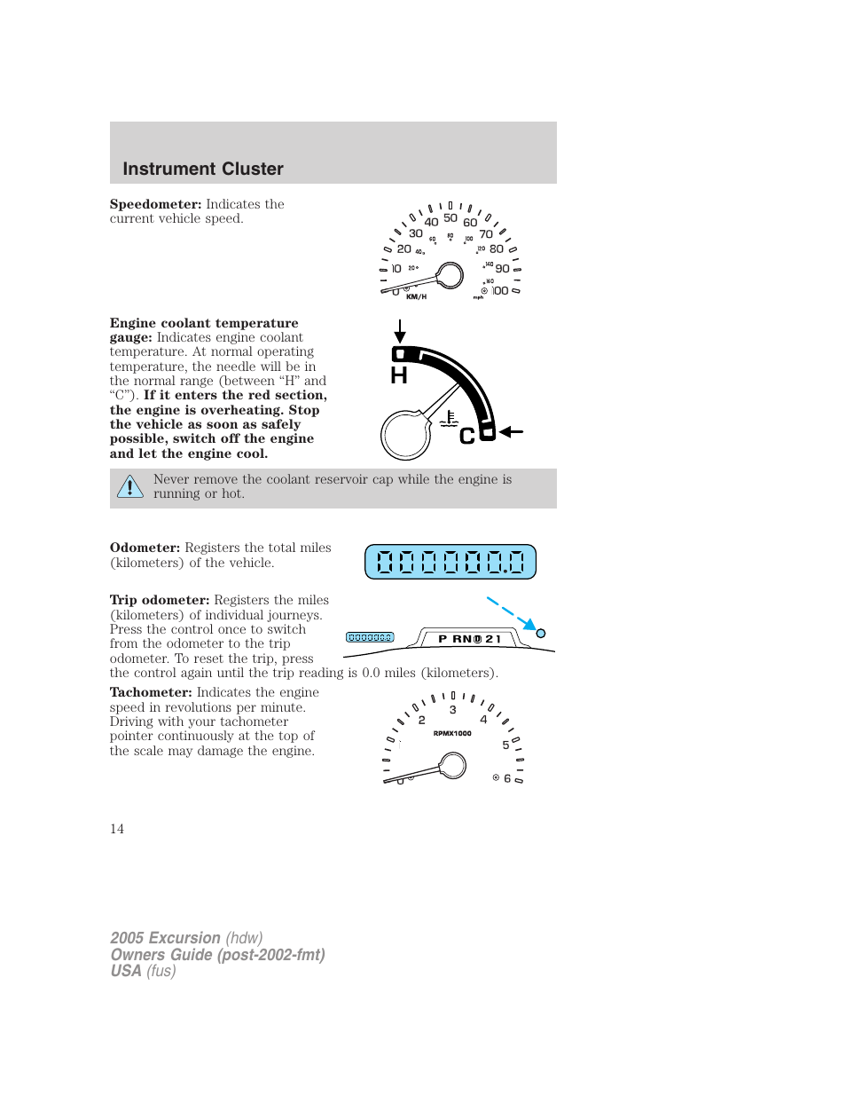 Instrument cluster | FORD 2005 Excursion v.3 User Manual | Page 14 / 280