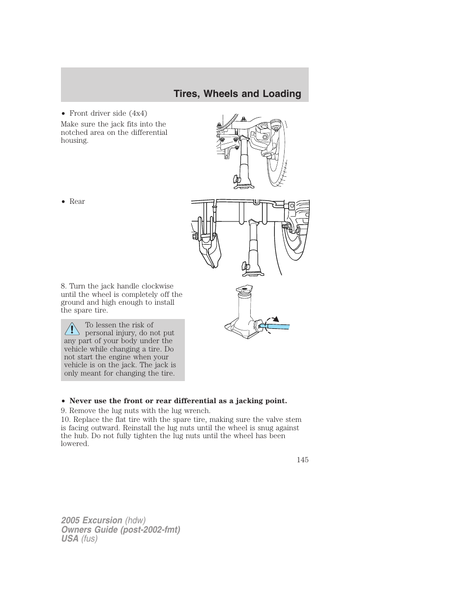 Tires, wheels and loading | FORD 2005 Excursion v.3 User Manual | Page 145 / 280