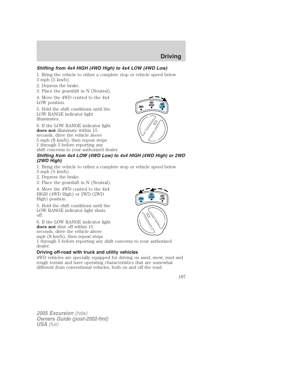 Driving off-road with truck and utility vehicles, Driving | FORD 2005 Excursion v.3 User Manual | Page 187 / 280