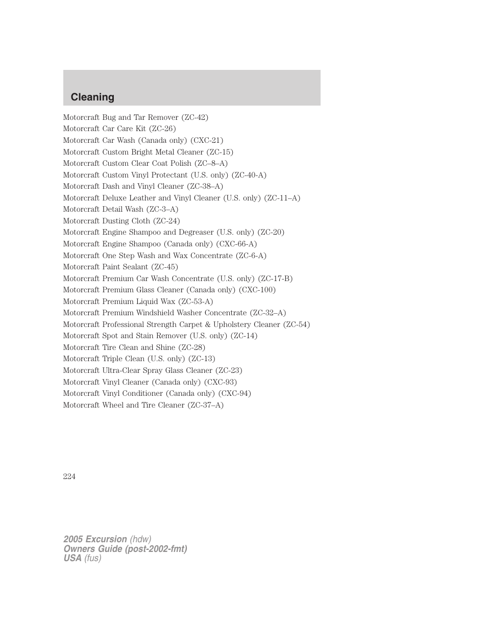 Cleaning | FORD 2005 Excursion v.3 User Manual | Page 224 / 280