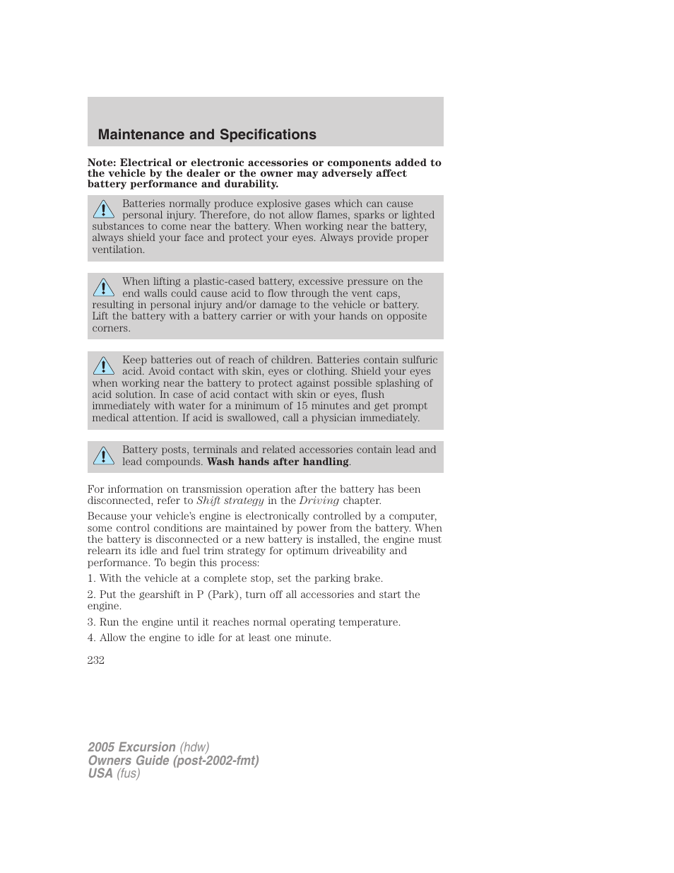 Maintenance and specifications | FORD 2005 Excursion v.3 User Manual | Page 232 / 280