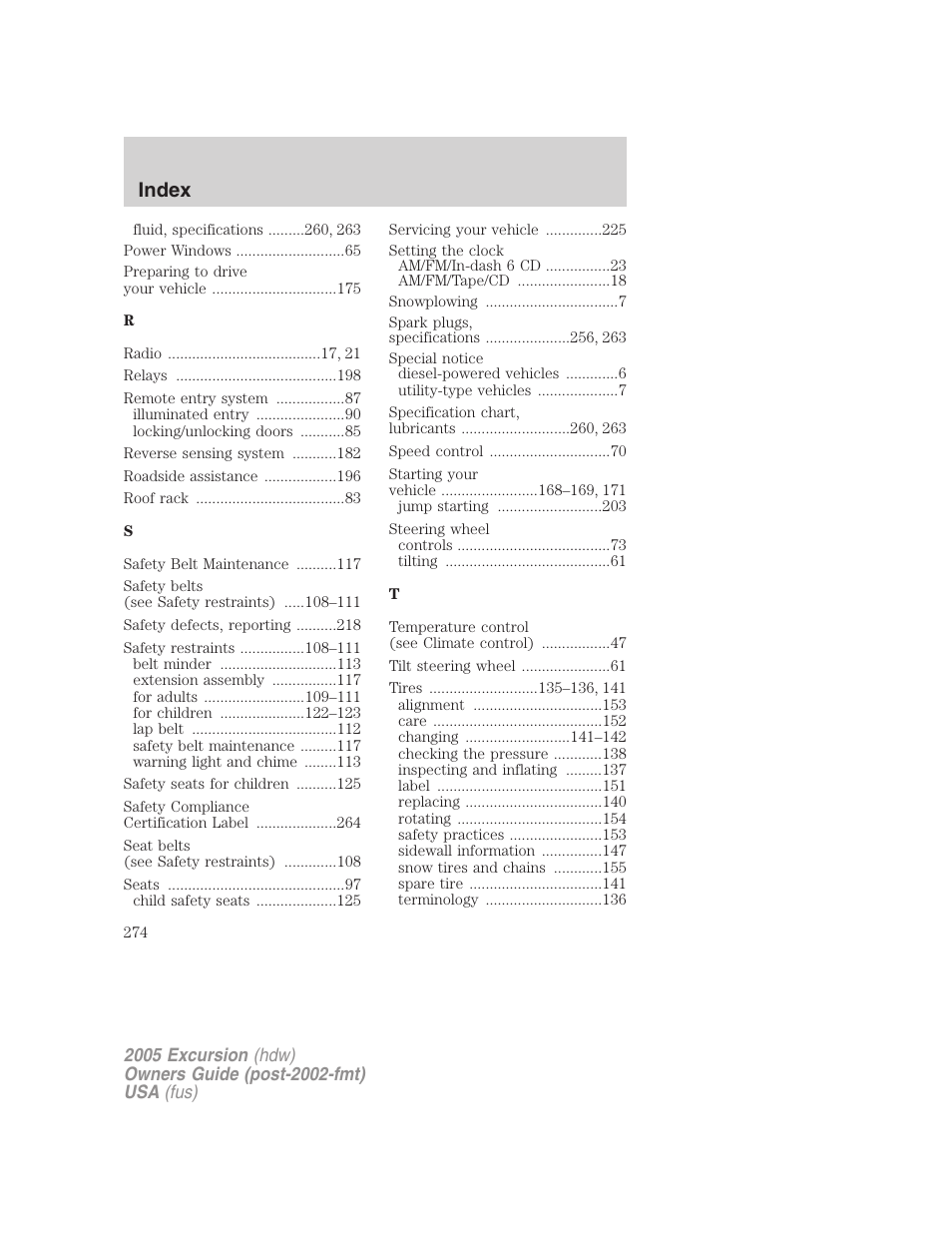 Index | FORD 2005 Excursion v.3 User Manual | Page 274 / 280
