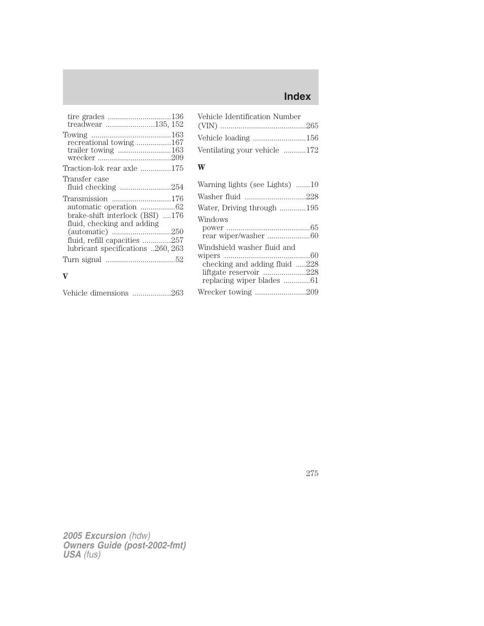 Index | FORD 2005 Excursion v.3 User Manual | Page 275 / 280