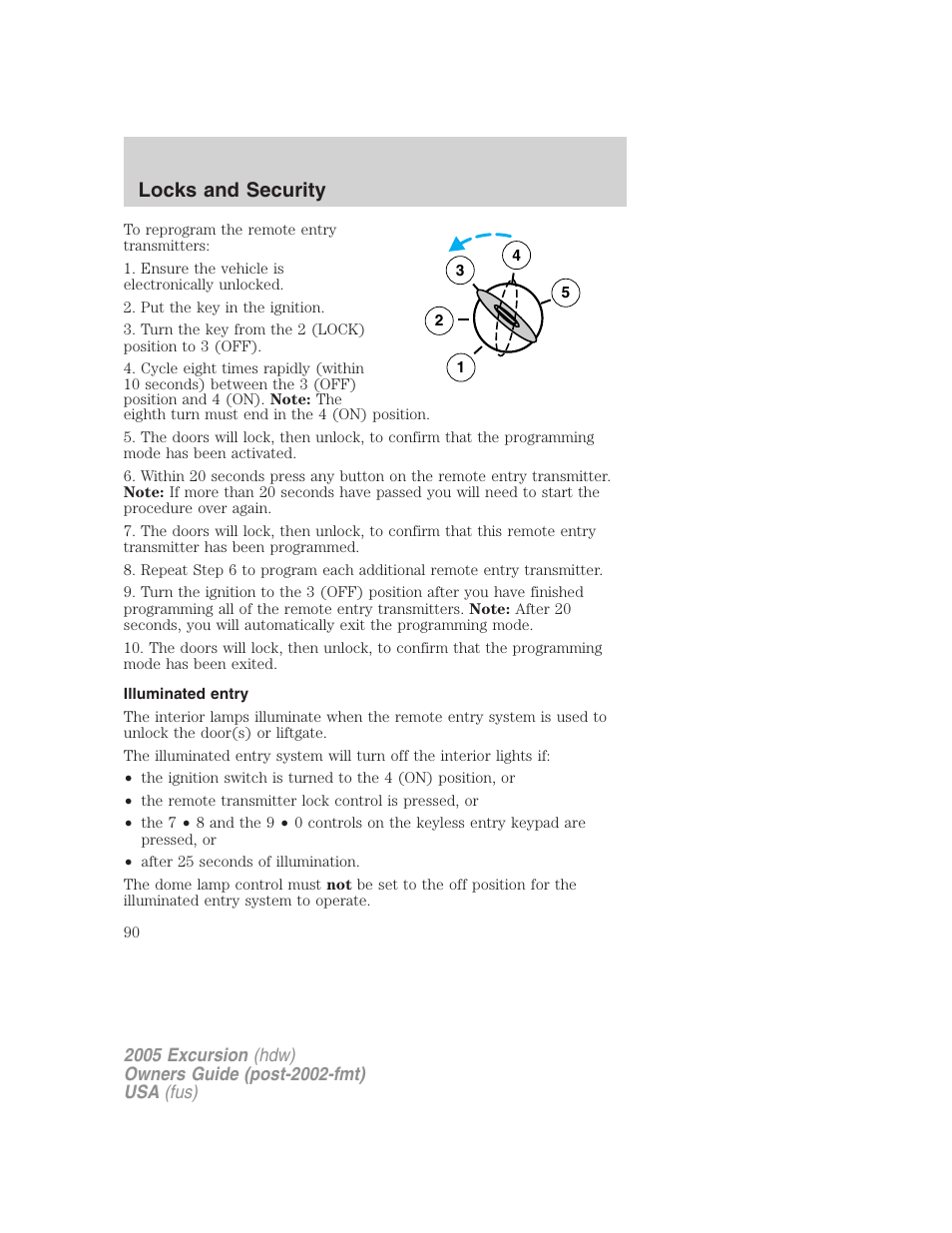 Illuminated entry, Locks and security | FORD 2005 Excursion v.3 User Manual | Page 90 / 280