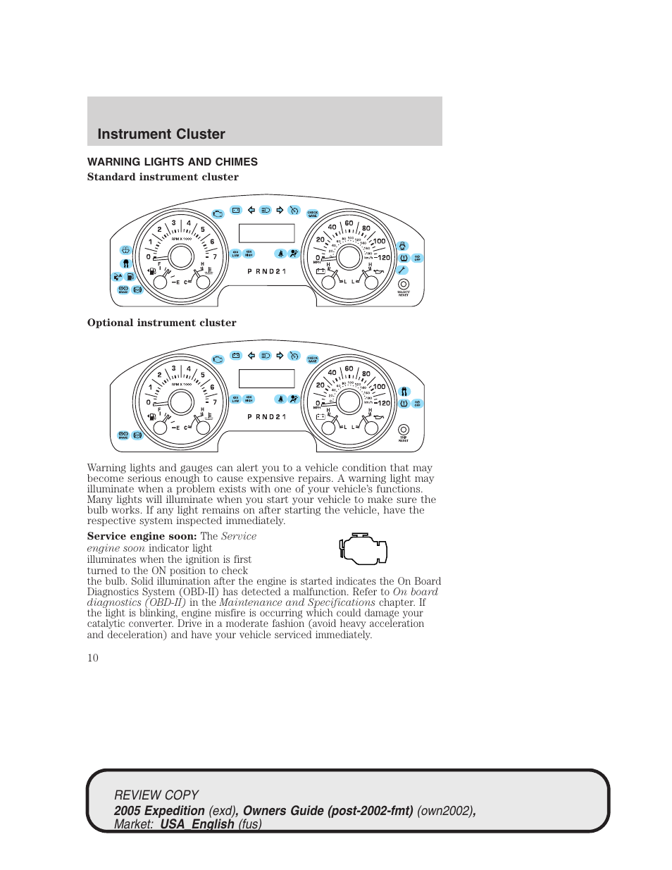 Instrument cluster | FORD 2005 Expedition v.1 User Manual | Page 10 / 368