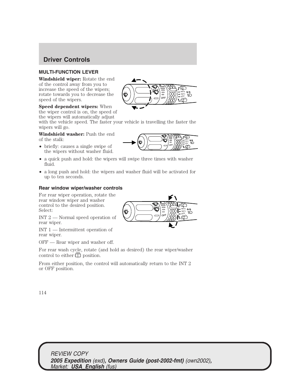 Driver controls | FORD 2005 Expedition v.1 User Manual | Page 114 / 368