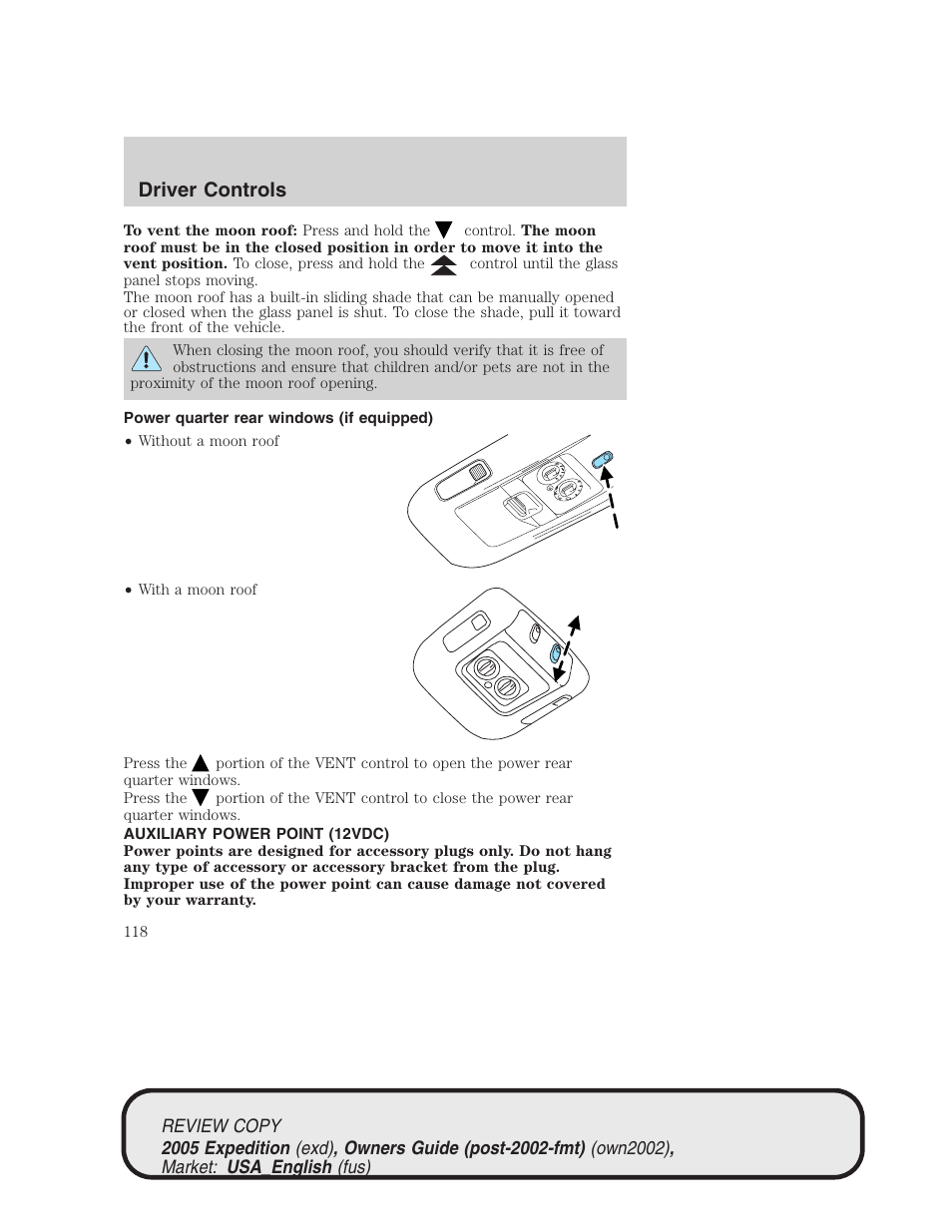 Driver controls | FORD 2005 Expedition v.1 User Manual | Page 118 / 368