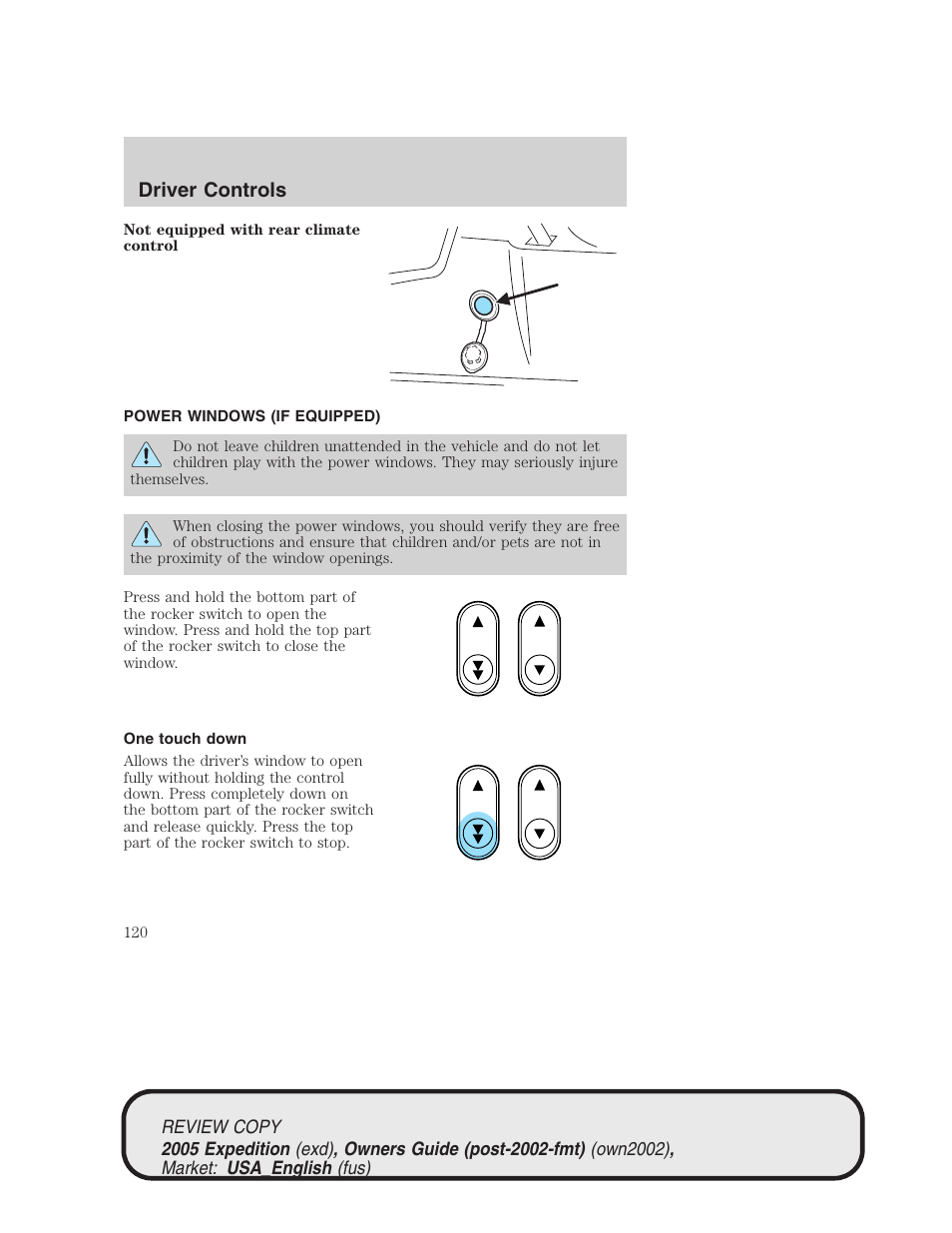 Driver controls | FORD 2005 Expedition v.1 User Manual | Page 120 / 368