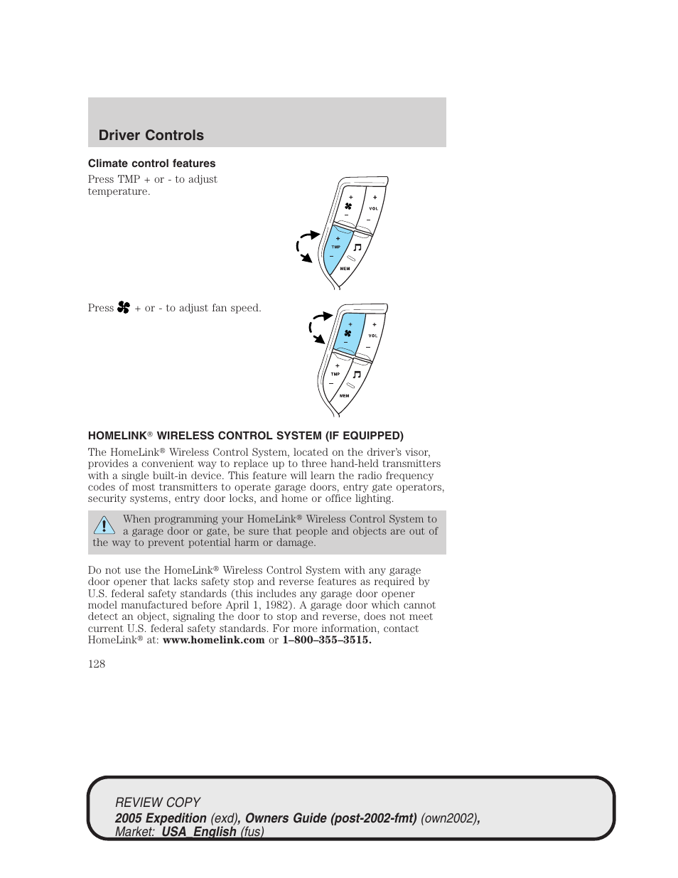 Driver controls | FORD 2005 Expedition v.1 User Manual | Page 128 / 368