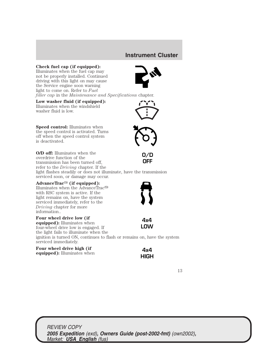 Instrument cluster | FORD 2005 Expedition v.1 User Manual | Page 13 / 368
