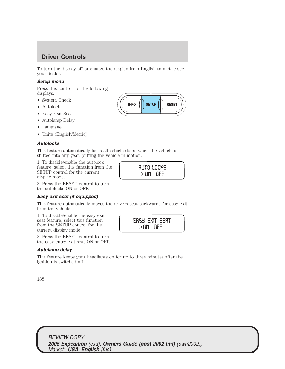 Driver controls | FORD 2005 Expedition v.1 User Manual | Page 138 / 368