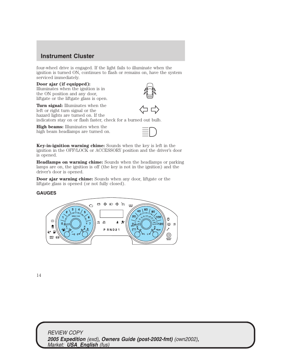 Instrument cluster | FORD 2005 Expedition v.1 User Manual | Page 14 / 368