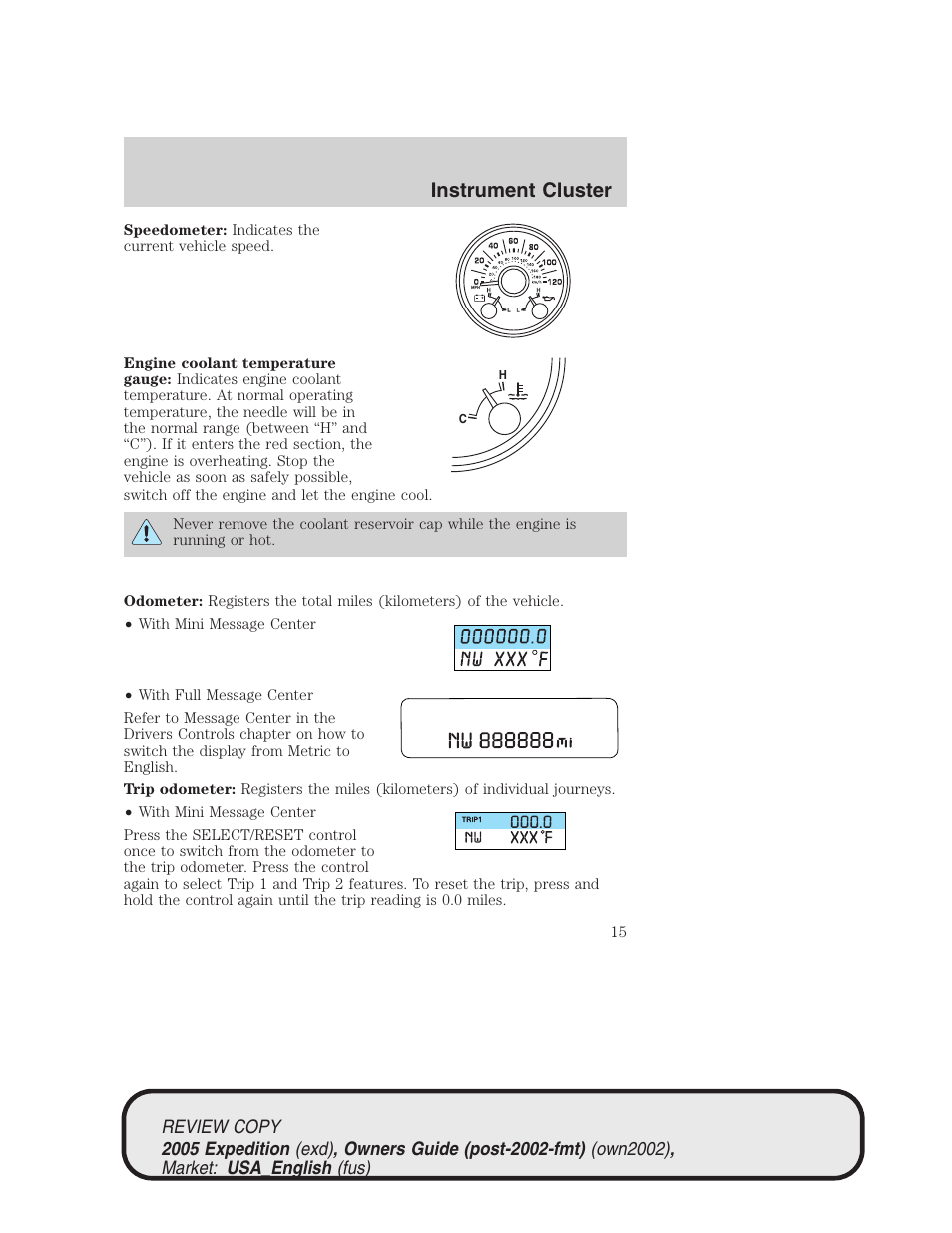 Instrument cluster | FORD 2005 Expedition v.1 User Manual | Page 15 / 368