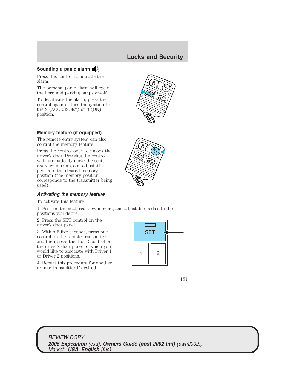 Locks and security | FORD 2005 Expedition v.1 User Manual | Page 151 / 368