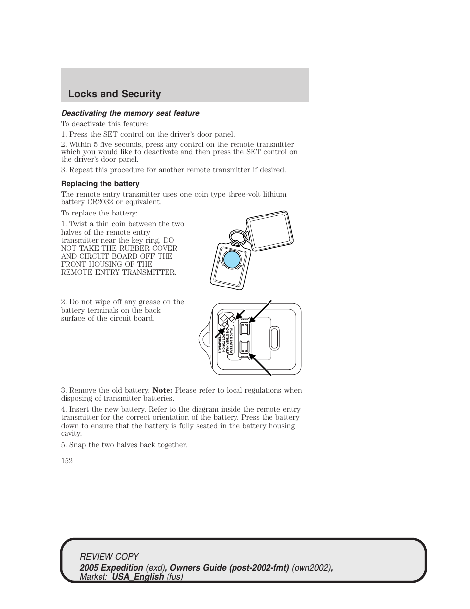 Locks and security | FORD 2005 Expedition v.1 User Manual | Page 152 / 368