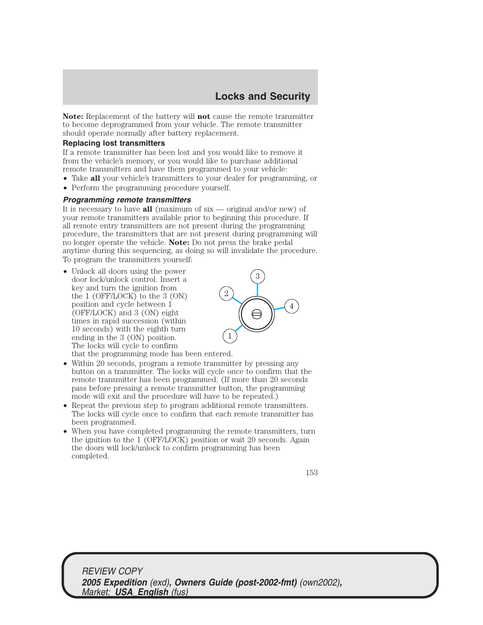 Locks and security | FORD 2005 Expedition v.1 User Manual | Page 153 / 368